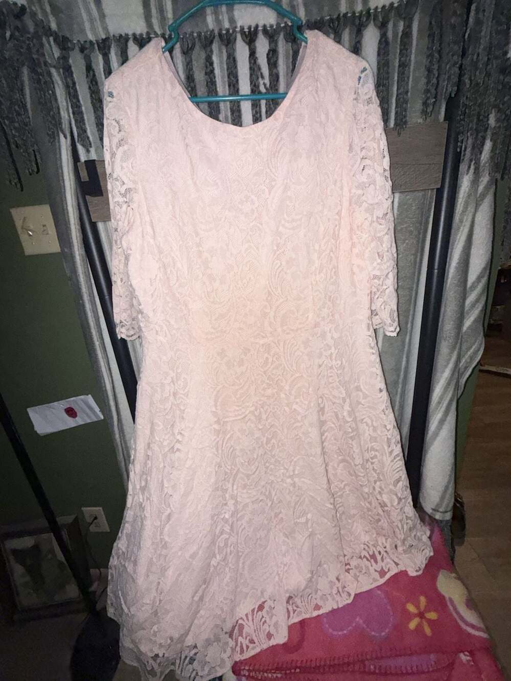 Alex Marie Lace Dress Size 16 Pink Cocktail Fit Flare 3/4 Sleeve